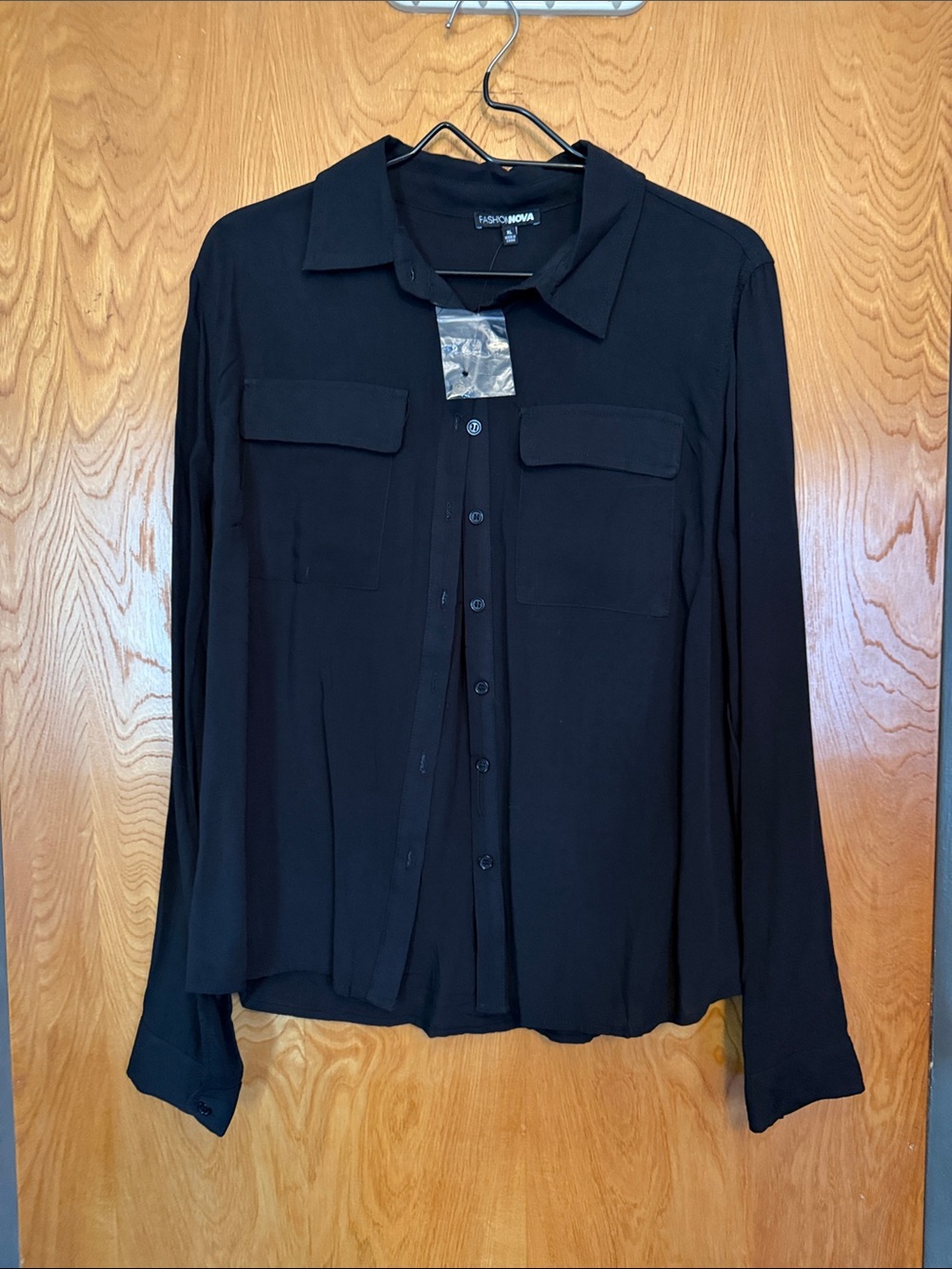 Fashion Nova Black Long-Sleeve Button Down Shirt